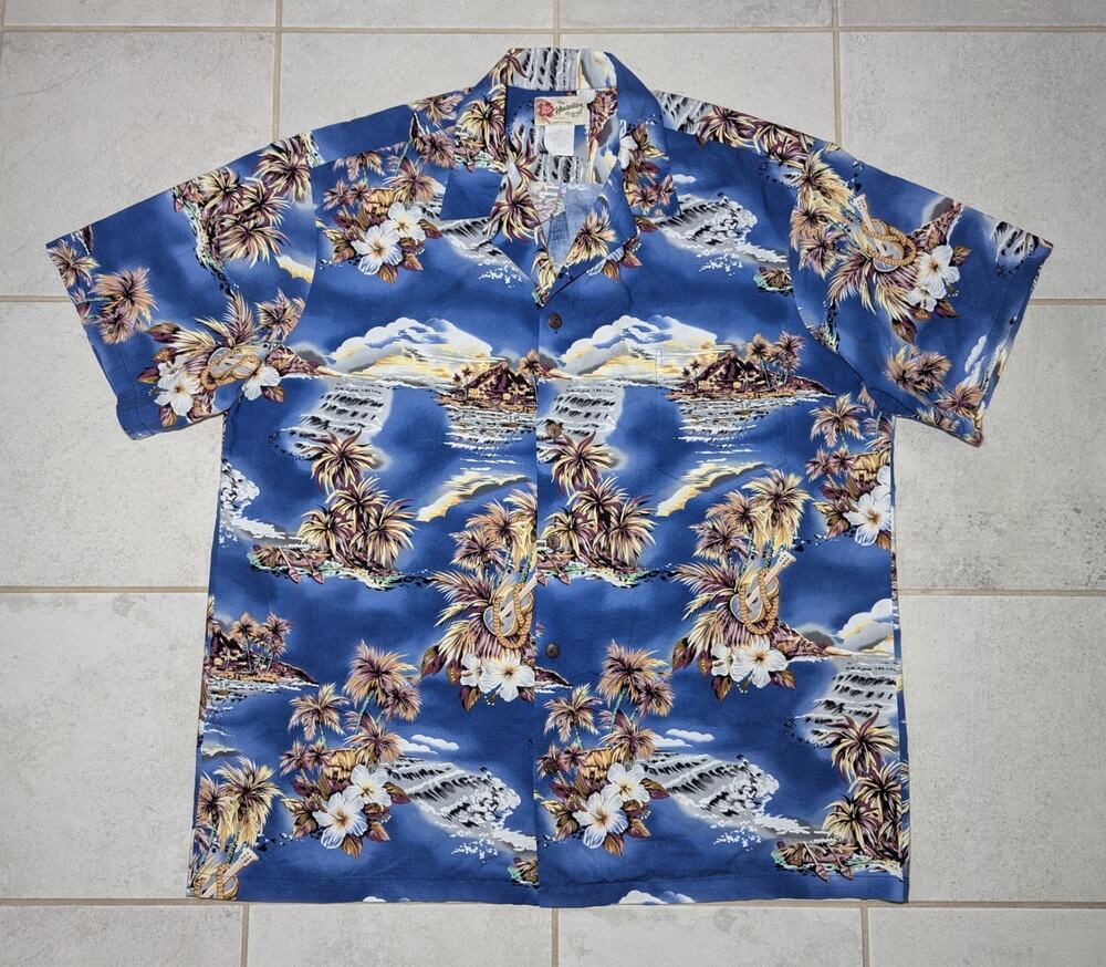 Hilo Hatties Men's XXL Shirt Blue Hawaiian Short Sleeve Button Up Beach Island